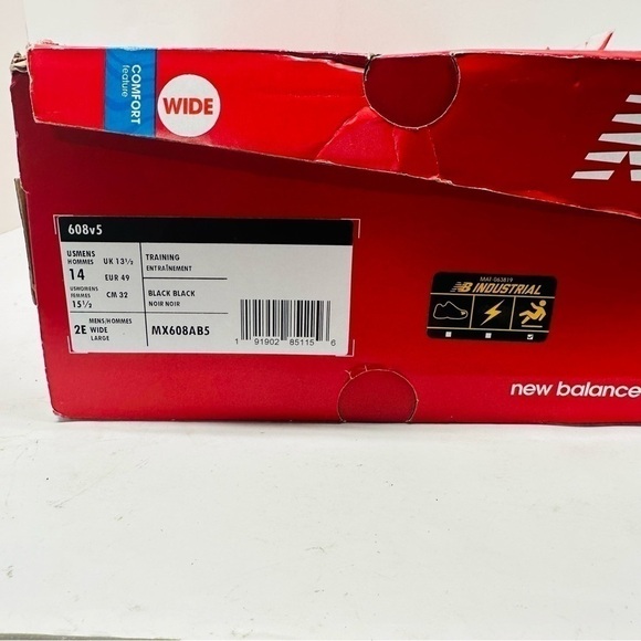 SIZE 14 New Balance 608v5 Mens Wide‎ Fit Slip Resistant Work Shoes Black - Picture 5 of 7